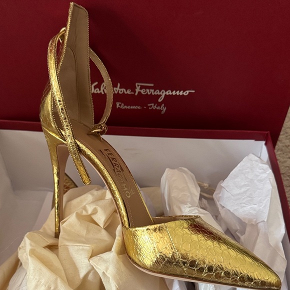 Salvatore Ferragamo Shoes - Salvatore Ferragamo Metallic Gold Stiletto Heels